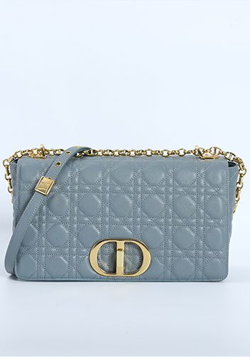 Delia Quilted Medium Leather Shoulder Bag Blue