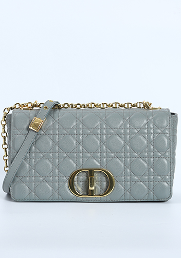 Delia Quilted Medium Leather Shoulder Bag Grey