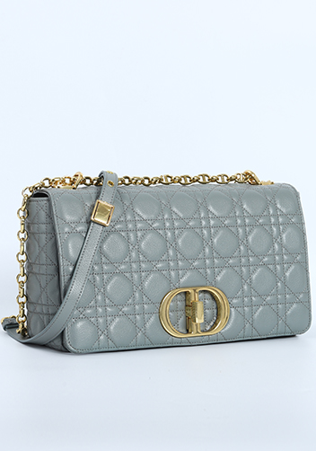 Delia Quilted Medium Leather Shoulder Bag Grey