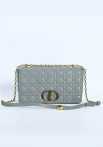 Delia Quilted Medium Leather Shoulder Bag Grey