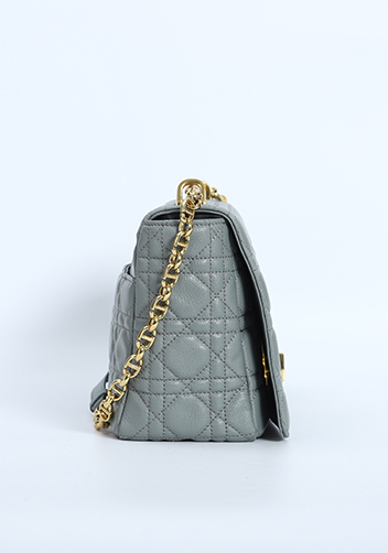 Delia Quilted Medium Leather Shoulder Bag Grey