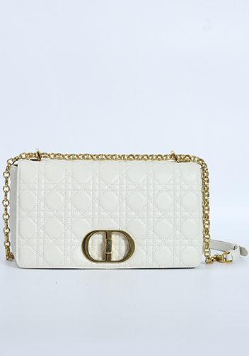 Delia Quilted Medium Leather Shoulder Bag White