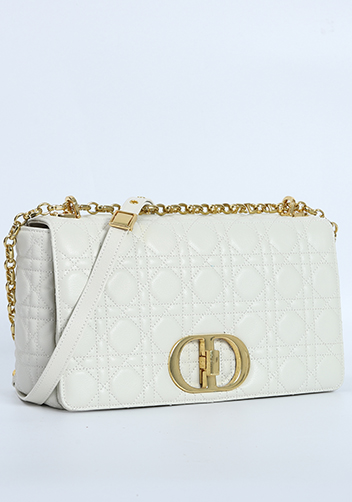 Delia Quilted Medium Leather Shoulder Bag White