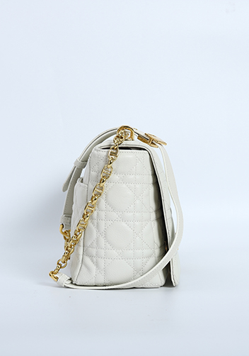 Delia Quilted Medium Leather Shoulder Bag White