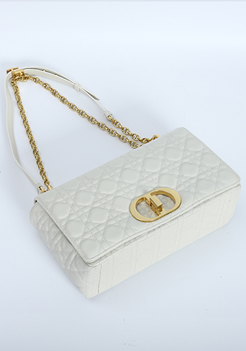 Delia Quilted Medium Leather Shoulder Bag White