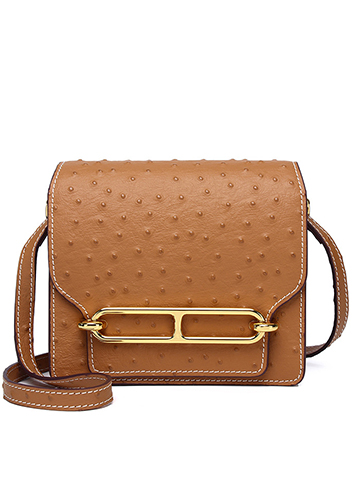 Kristine Ostrich Leather Shoulder Bag Camel