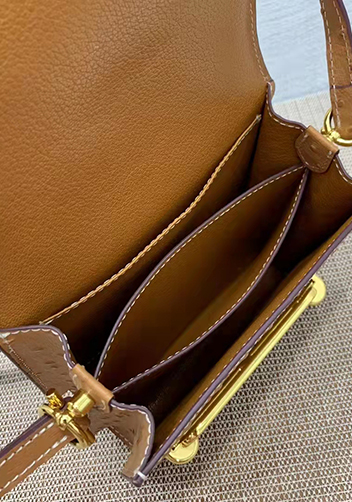 Kristine Ostrich Leather Shoulder Bag Camel