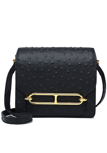 Kristine Ostrich Leather Shoulder Bag Black