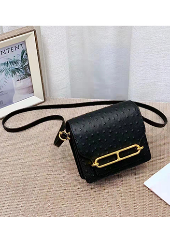 Kristine Ostrich Leather Shoulder Bag Black