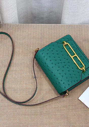 Kristine Ostrich Leather Shoulder Bag Green