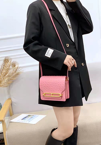 Kristine Ostrich Leather Shoulder Bag Pink