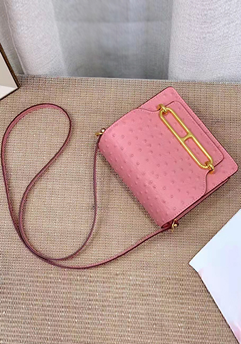 Kristine Ostrich Leather Shoulder Bag Pink