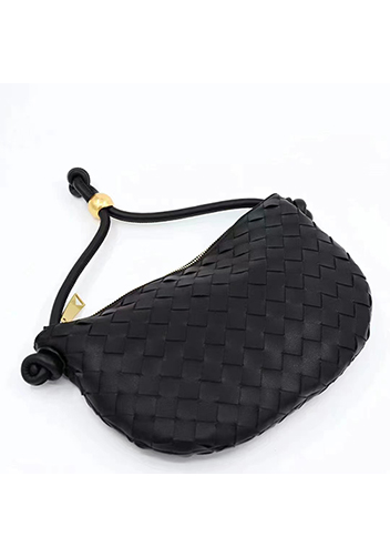 Dina U Gold Ball Woven Leather Shoulder Bag Black