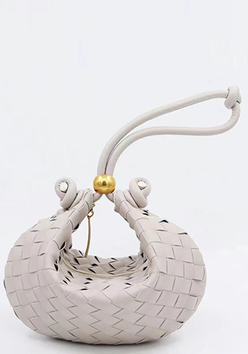 Dina U Gold Ball Woven Leather Shoulder Bag Cream