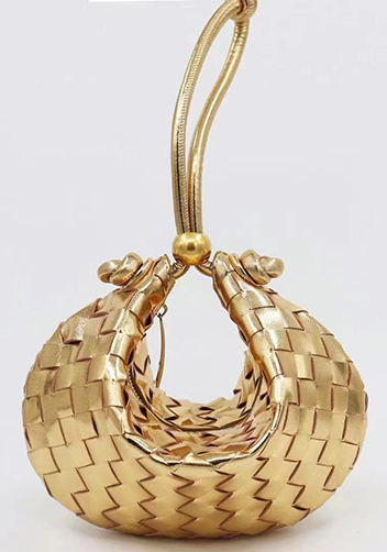 Dina U Gold Ball Woven Leather Shoulder Bag Gold