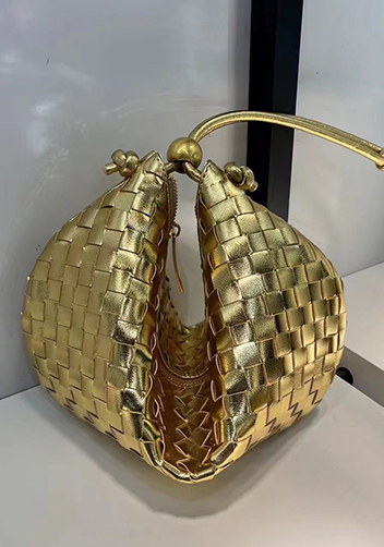 Dina U Gold Ball Woven Leather Shoulder Bag Gold