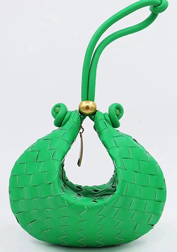 Dina U Gold Ball Woven Leather Shoulder Bag Green