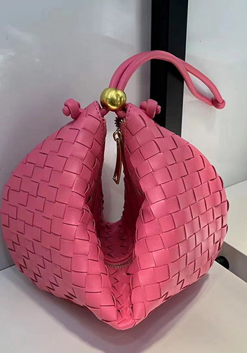 Dina U Gold Ball Woven Leather Shoulder Bag Hot Pink