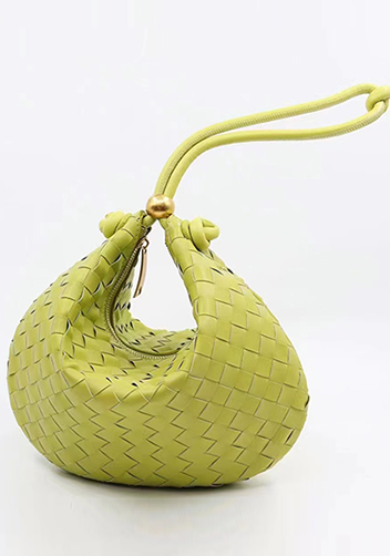 Dina U Gold Ball Woven Leather Shoulder Bag Kiwi