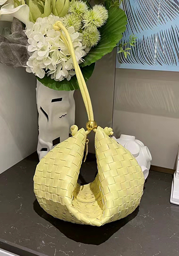 Dina U Gold Ball Woven Leather Shoulder Bag Yellow