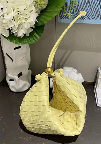 Dina U Gold Ball Woven Leather Shoulder Bag Yellow