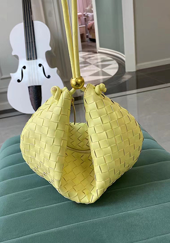 Dina U Gold Ball Woven Leather Shoulder Bag Yellow