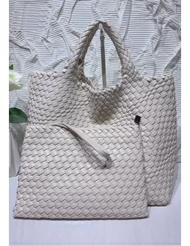 Mia Woven Tote With Pochette Cream