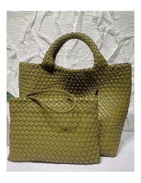 Mia Woven Tote With Pochette Olive