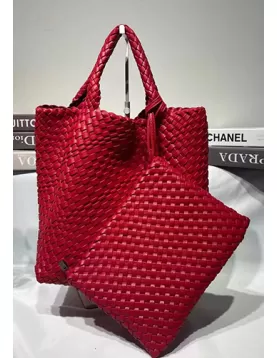 Mia Woven Tote With Pochette Red