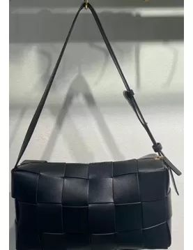 Mia Woven Smooth Leather Shoulder Bag Black