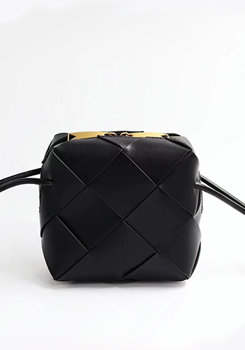 Mia Woven Smooth Leather Small Shoulder Bag Black