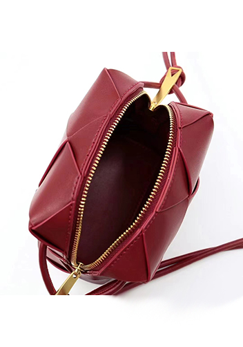 Mia Woven Smooth Leather Small Shoulder Bag Burgundy