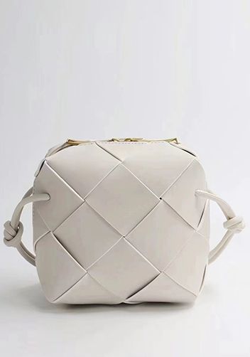 Mia Woven Smooth Leather Small Shoulder Bag Cream