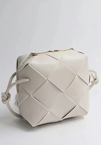 Mia Woven Smooth Leather Small Shoulder Bag Cream