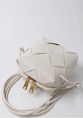 Mia Woven Smooth Leather Small Shoulder Bag Cream