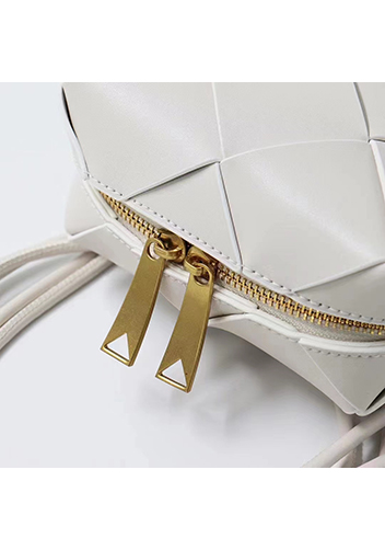 Mia Woven Smooth Leather Small Shoulder Bag Cream