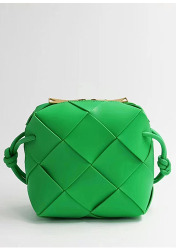 Mia Woven Smooth Leather Small Shoulder Bag Green