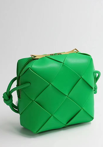 Mia Woven Smooth Leather Small Shoulder Bag Green