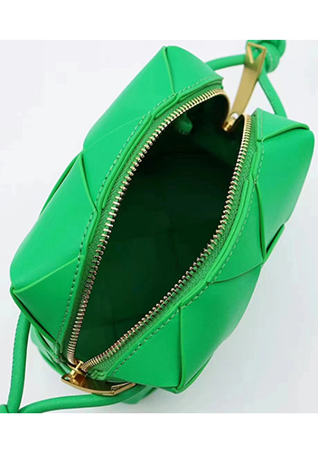 Mia Woven Smooth Leather Small Shoulder Bag Green