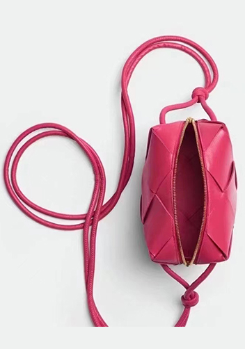 Mia Woven Smooth Leather Small Shoulder Bag Hot Pink