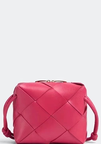 Mia Woven Smooth Leather Small Shoulder Bag Hot Pink