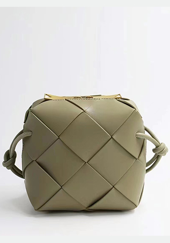 Mia Woven Smooth Leather Small Shoulder Bag Khaki