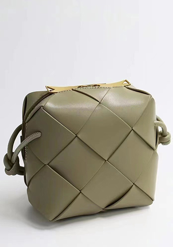 Mia Woven Smooth Leather Small Shoulder Bag Khaki