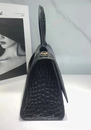 Bonnie Croc Leather Shoulder Bag Black