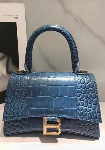 Bonnie Croc Leather Shoulder Bag Blue Grey