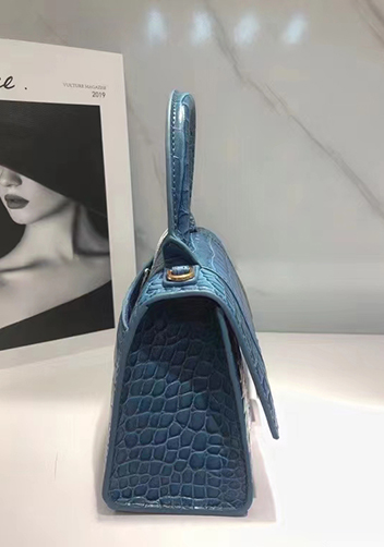 Bonnie Croc Leather Shoulder Bag Blue Grey