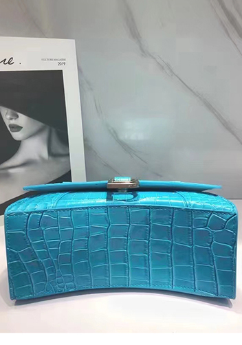 Bonnie Croc Leather Shoulder Bag Bright Blue