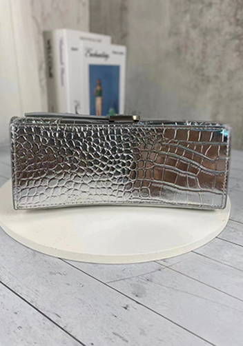 Bonnie Croc Leather Shoulder Bag Sliver