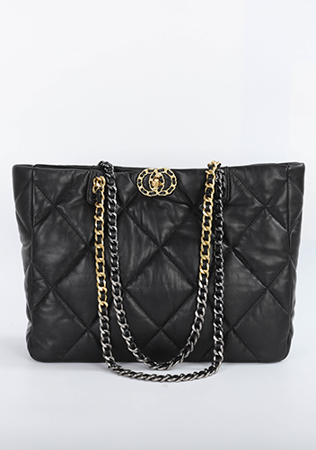 Adele Lilia Shoulder Tote Bag Circle Hardware Black