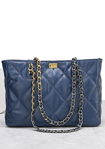 Adele Lilia Shoulder Tote Bag Rectangular Hardware Blue